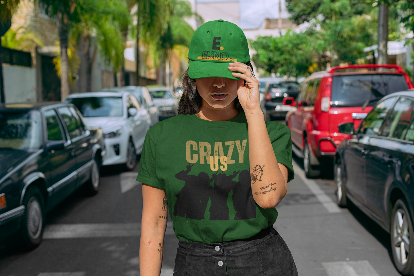 Women Round Neck Olive Green T Shirt Crazy Us