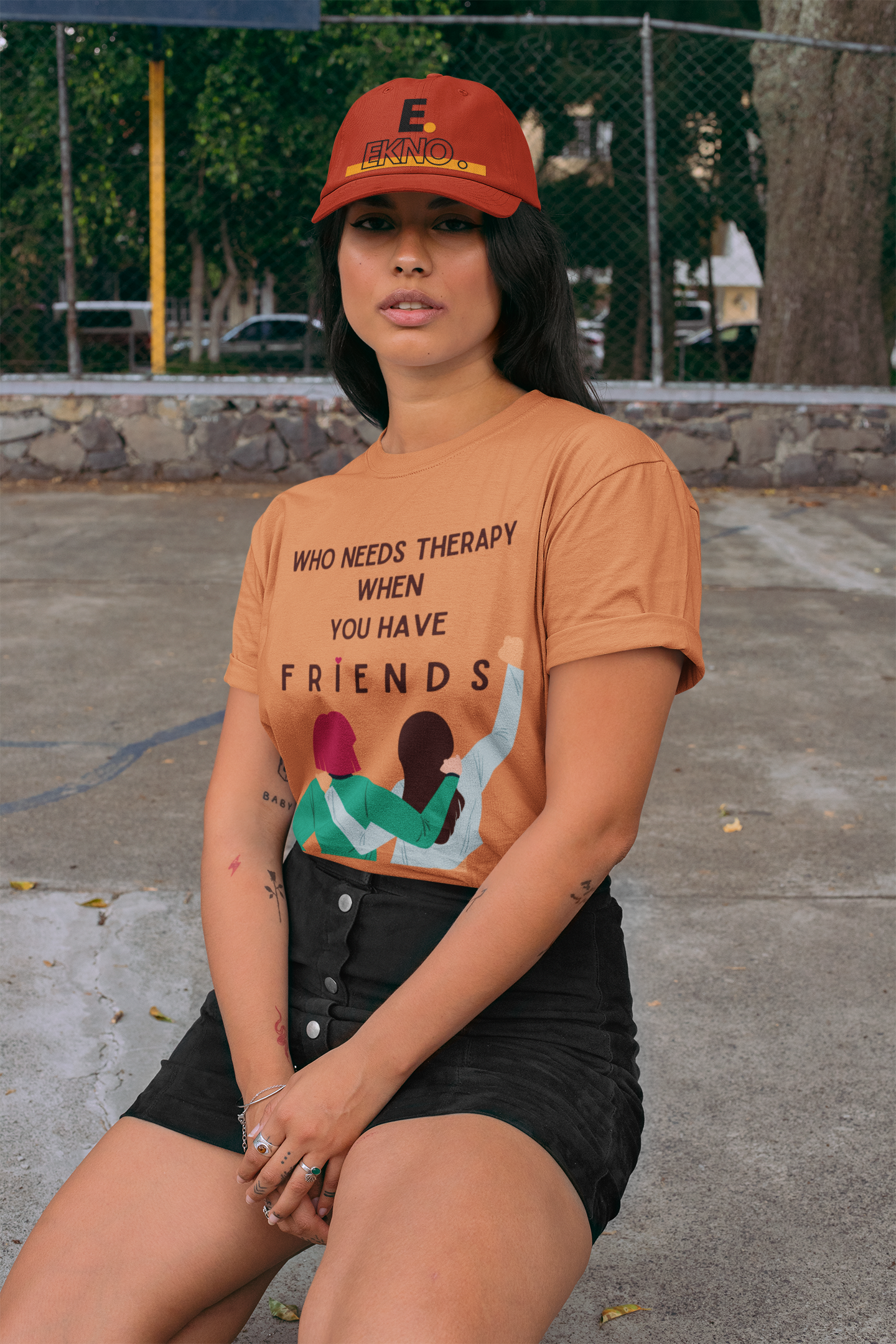 Women Round Neck Mustard T Shirt Friends Are Therapy