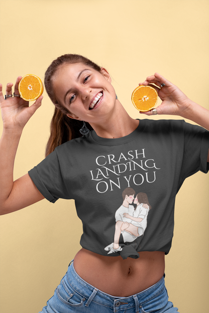 Women Round Neck Charcoal Grey T Shirt K-drama Crash Landing On You