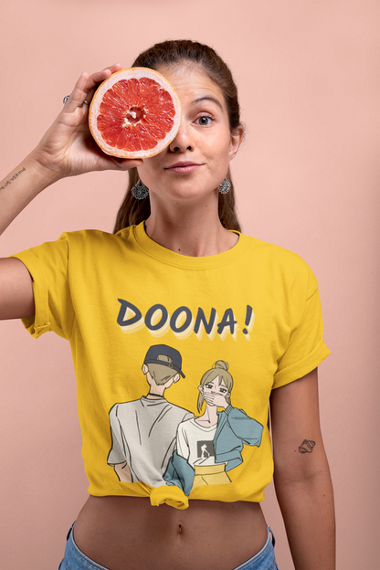 Women Round Neck Yellow T Shirt K-drama Doona