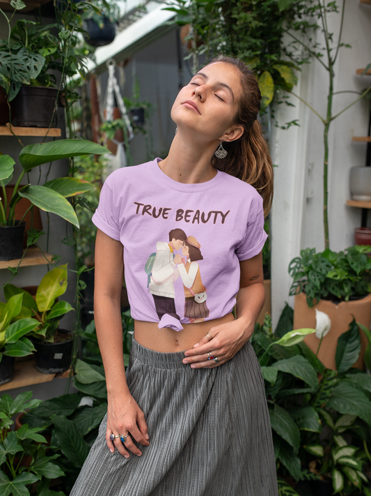 Women Round Neck Lavender T Shirt K-drama True Beauty