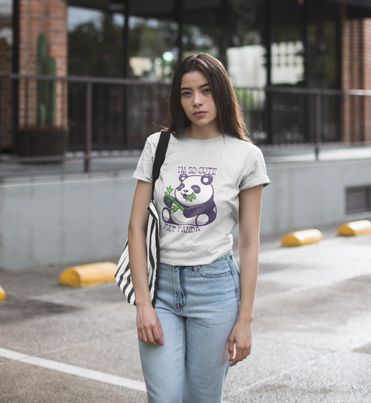 Women Round Neck Grey T Shirt Cute Fat Panda