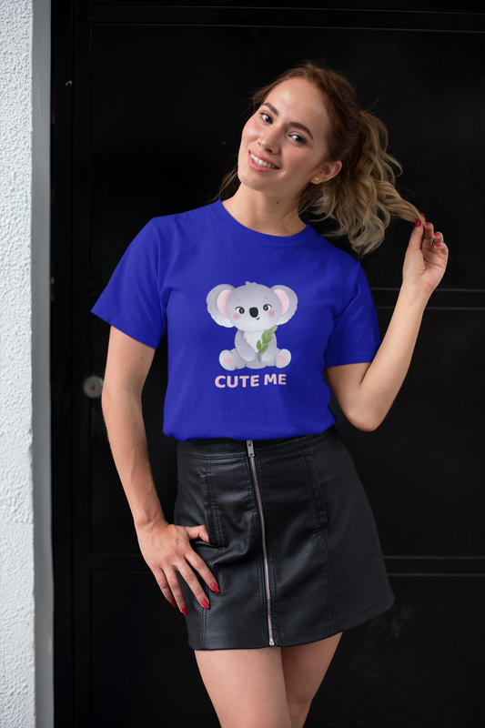 Women Round Neck Royal Blue T Shirt Cute Me Koala