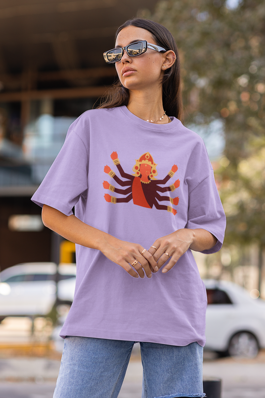 Women Oversized Lavender T-shirt Durga Idol