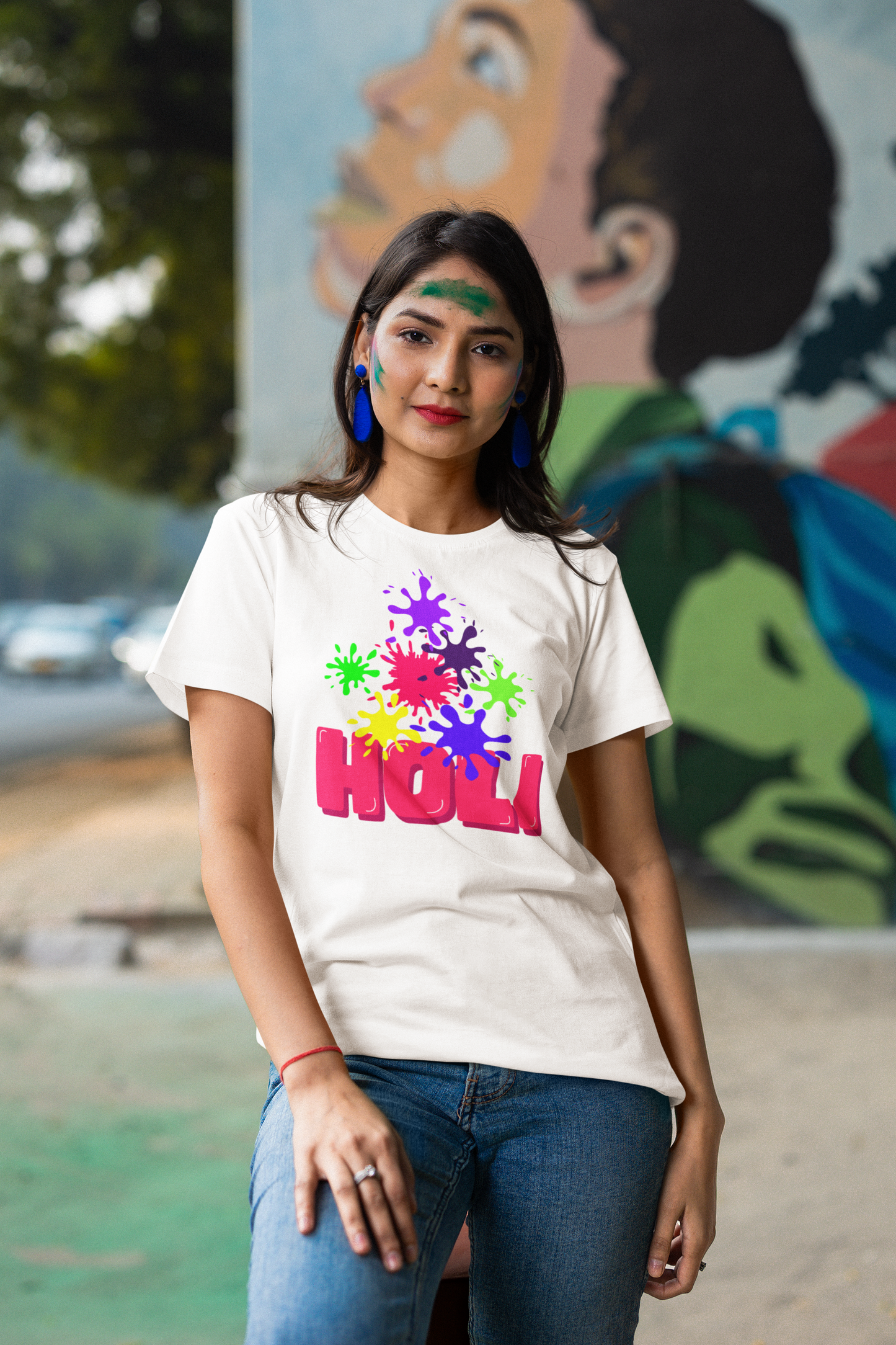 Women Round Neck T Shirt Colourful Holi