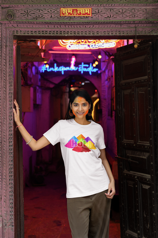 Women Round Neck T Shirt Holi Gulal