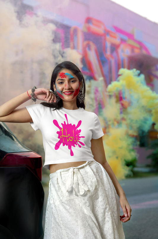 Women Crop Top Holi Pink Splash