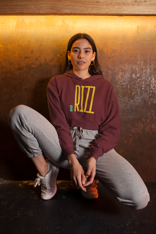 Women Maroon Crop Hoodie So Rizz