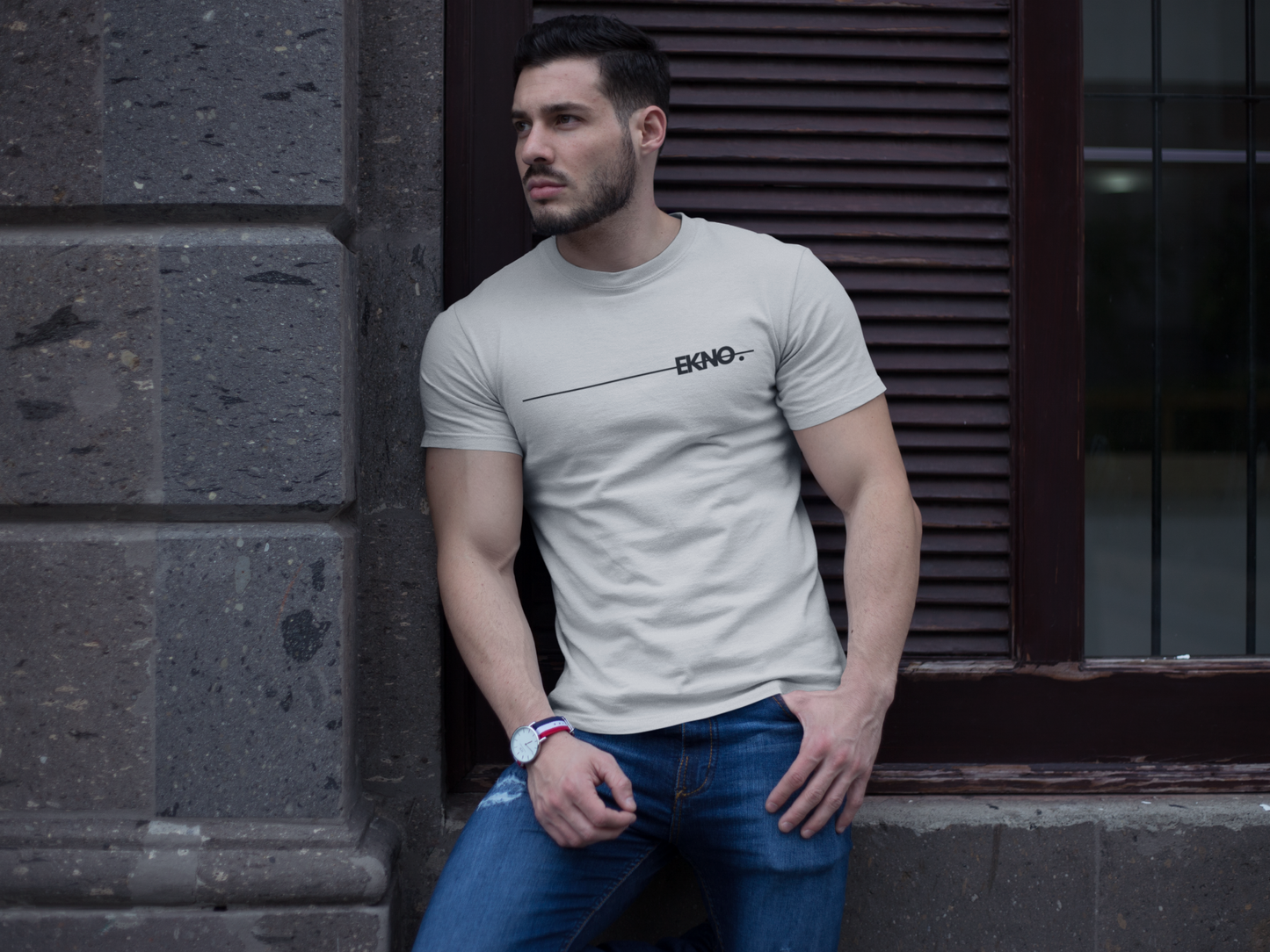 Men Round Neck Grey T Shirt