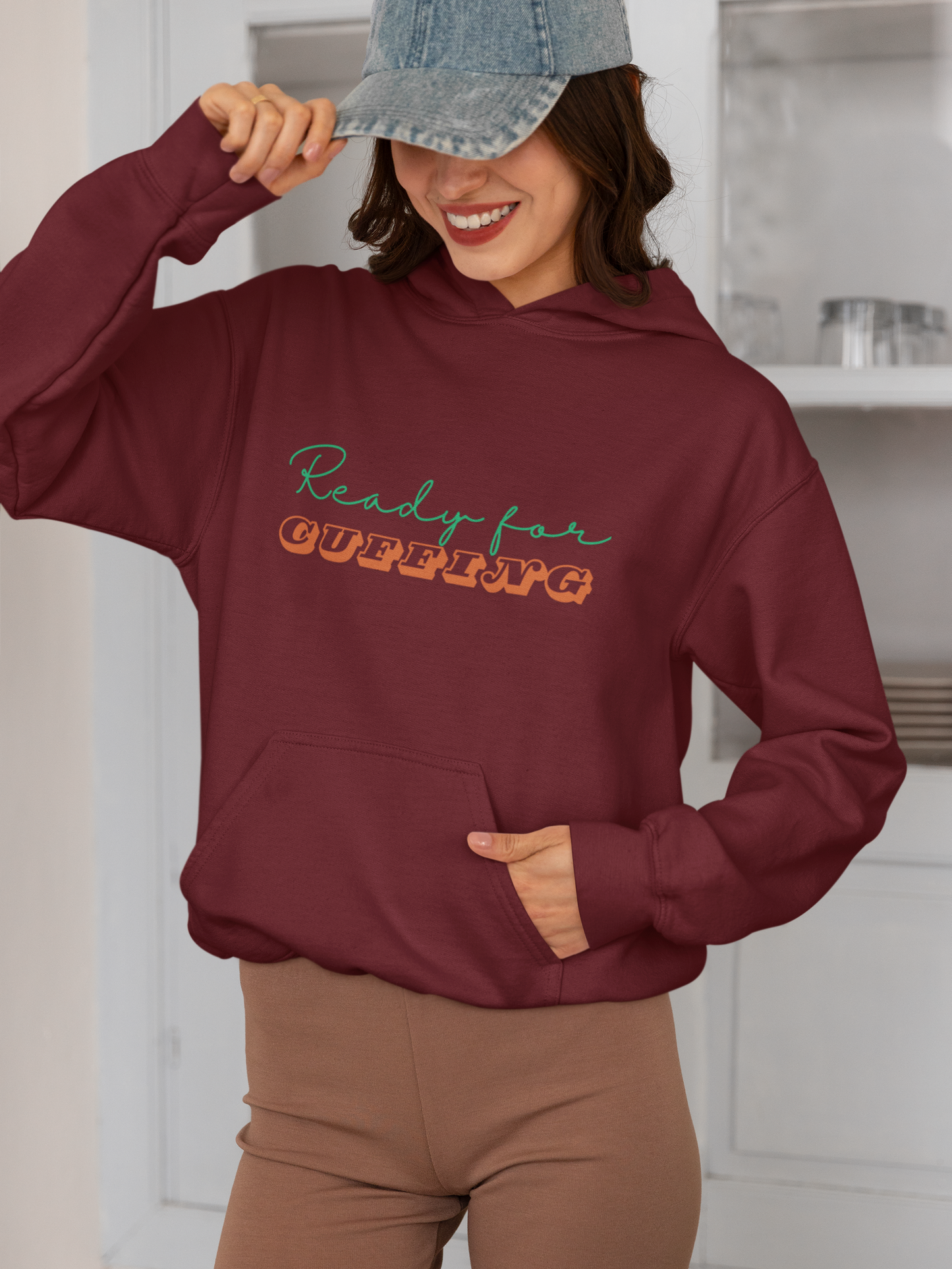 Women Maroon Hoodie Ready for Cuffing