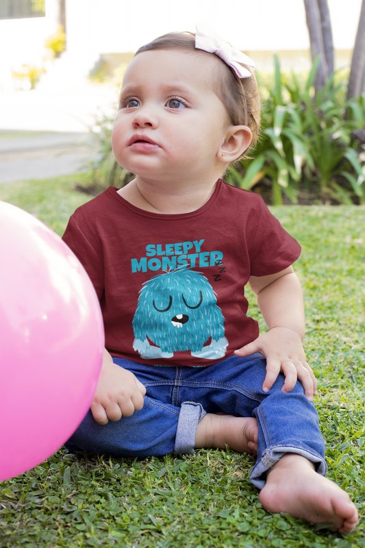 Kids/Toddlers Half Sleeve Round Neck Maroon T-Shirt Sleepy Monster (Age 0-6 yrs)