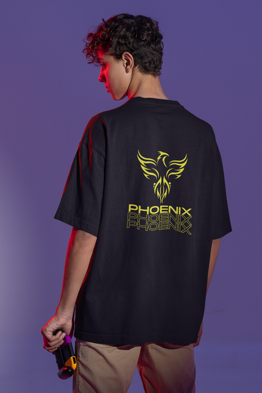 Men Oversized Black T-shirt with Front (EKNO.) and Back (Phoenix)