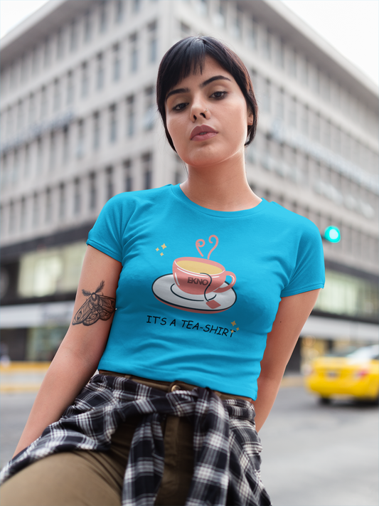 Women Blue Crop Top For Tea Lovers