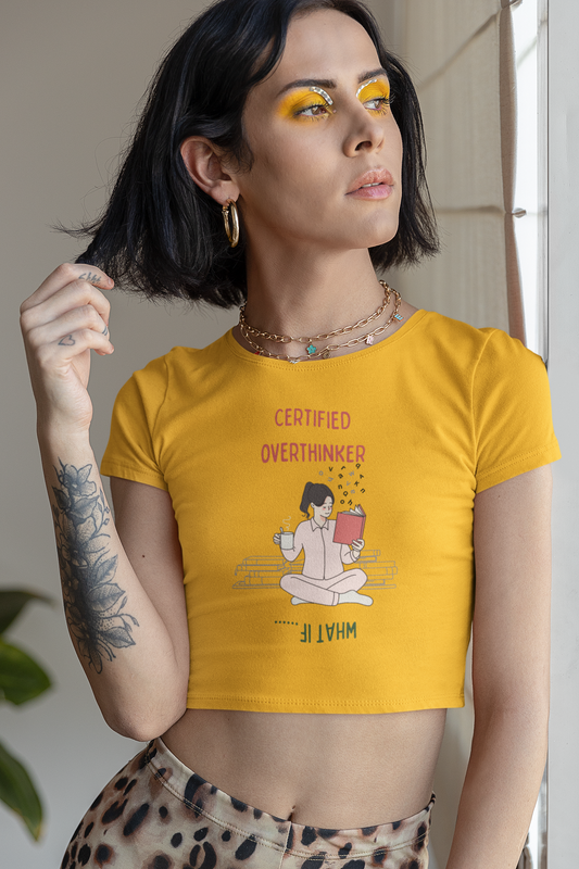 Women Yellow Crop Top Certified Overthinker