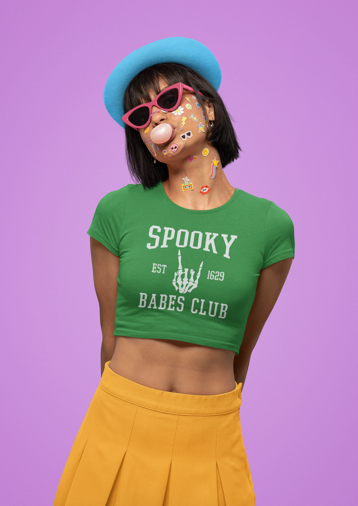 Women Green Crop Top Spooky