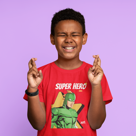 Kids/Boys Half Sleeve Round Neck T Shirt Green Superhero