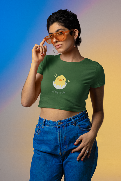 Women Crop Top Stay Little Chick