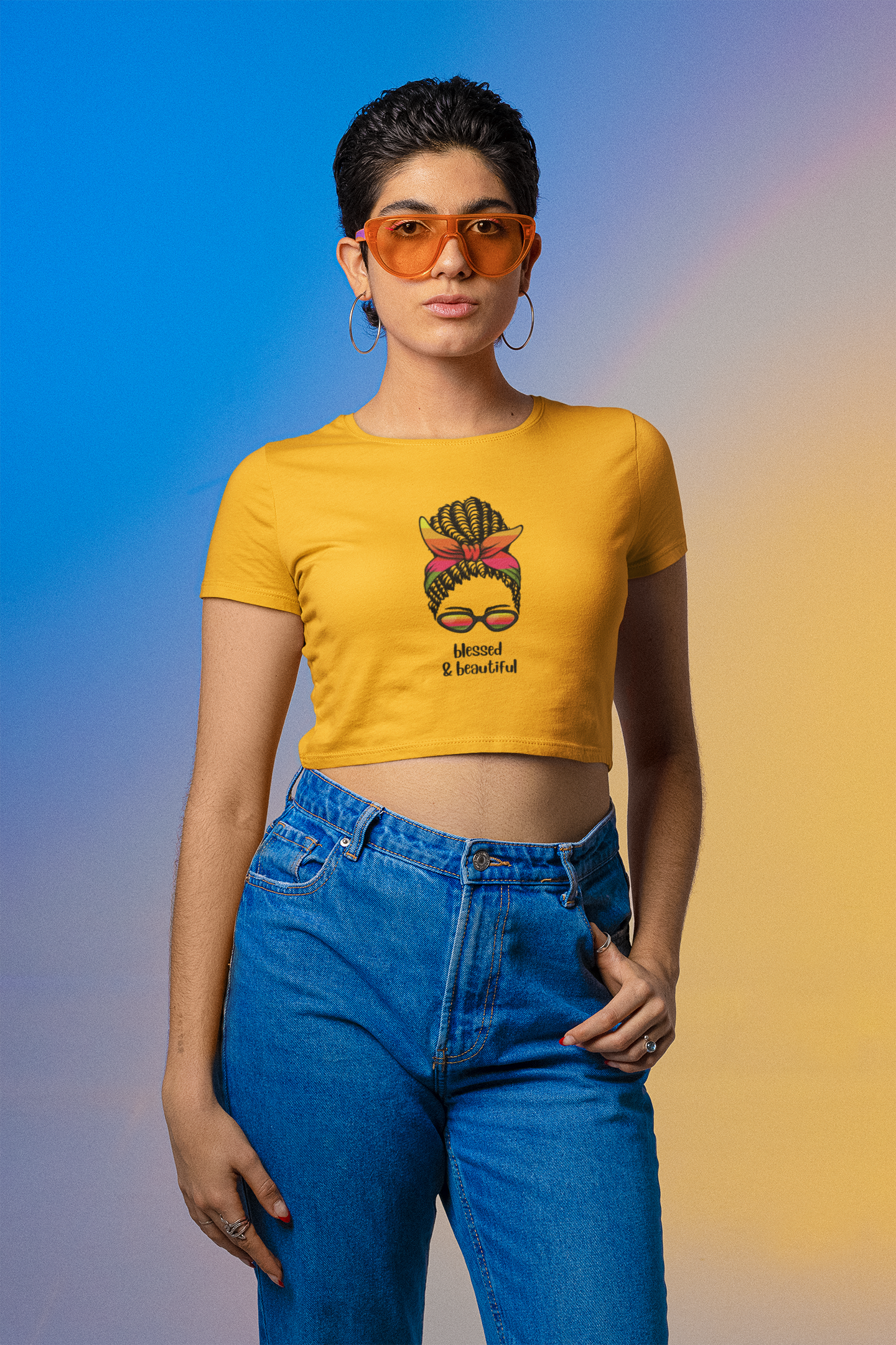 Women Yellow Crop Top Blessed & Beautiful