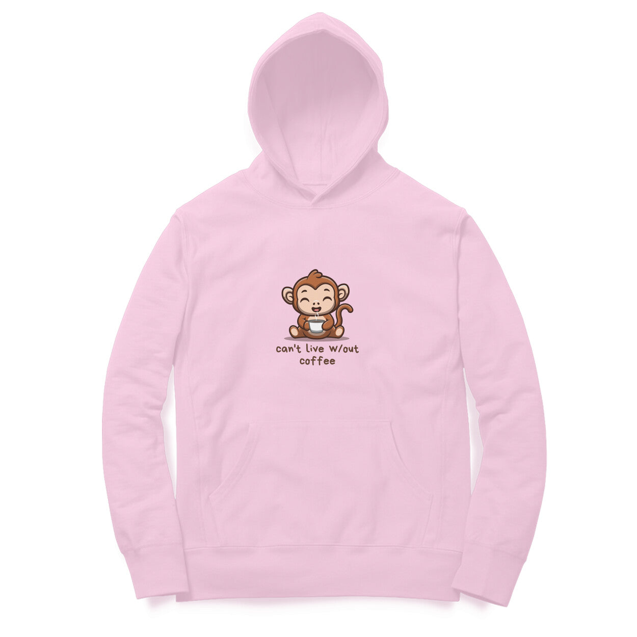 Women Pink Hoodie Monkey Can't Live Without Coffee