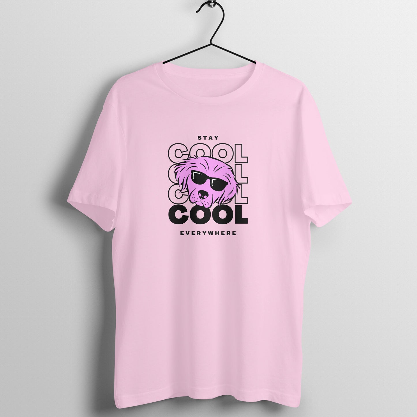 Men Round Neck Light Pink T-Shirt Stay Cool Dog