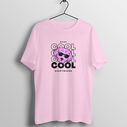 Men Round Neck Light Pink T-Shirt Stay Cool Dog