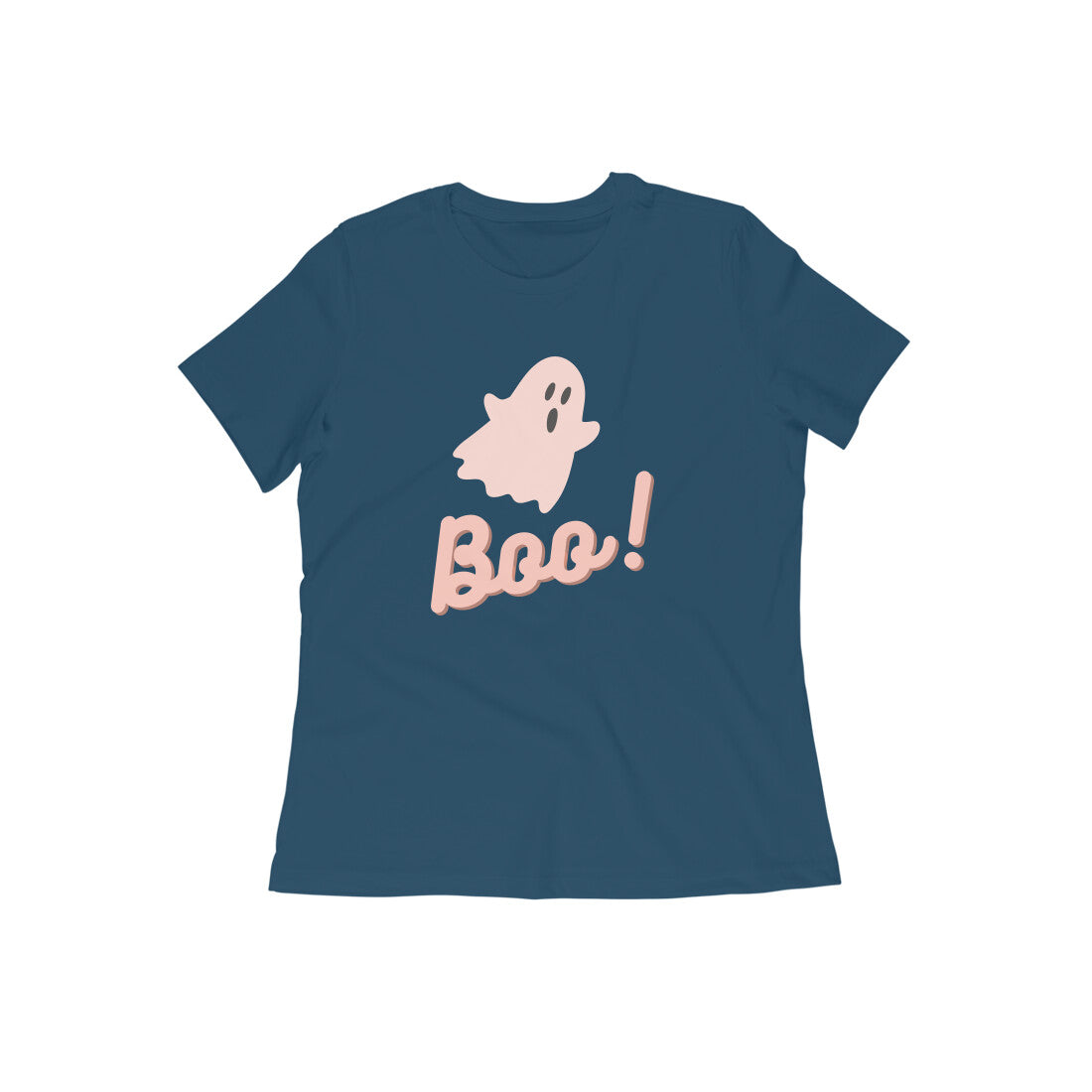 Women Round Neck Navy Blue T Shirt Boo