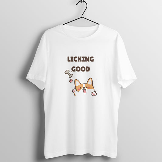 Men Round Neck White T-Shirt Licking Good