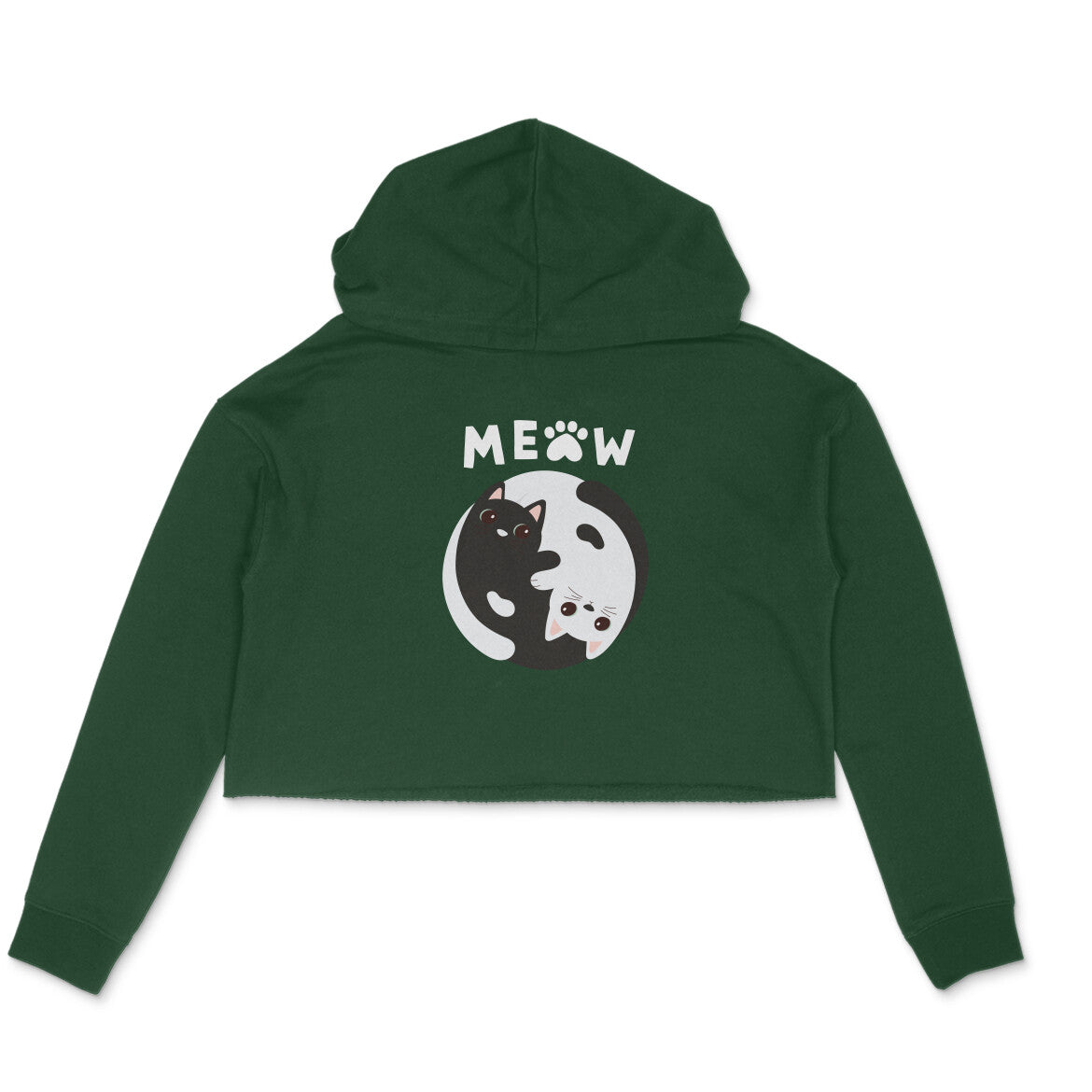 Women Crop Hoodie Front Meow BW