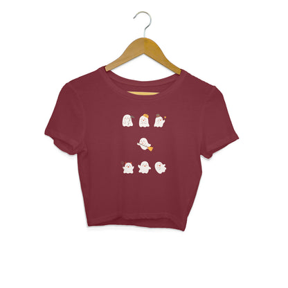 Women Maroon Crop Top Cute Ghost