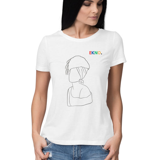 Women Round Neck White T Shirt Minimalist Woman