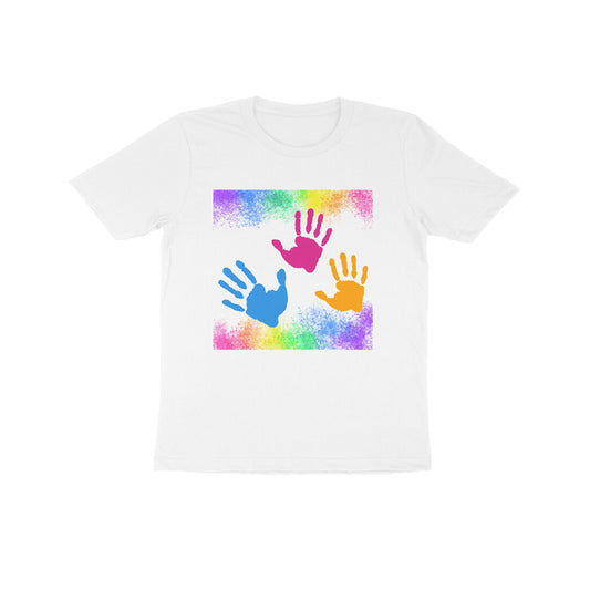 Kids Half Sleeve Round Neck T Shirt Holi Colourful Hands