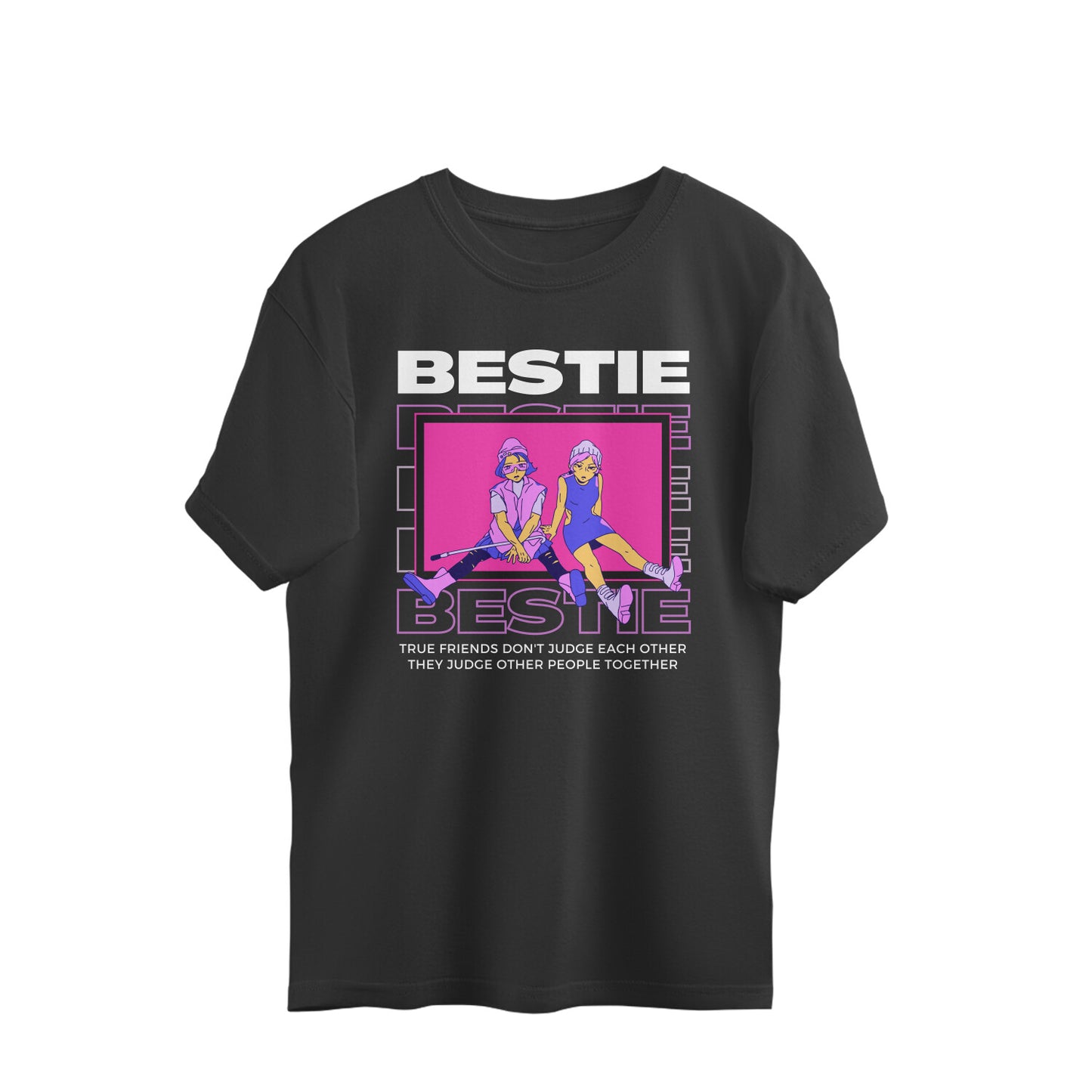 Women Black Oversized T-shirt Bestie