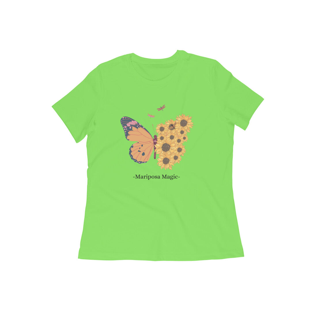 Women Round Neck Liril Green T Shirt Mariposa Magic