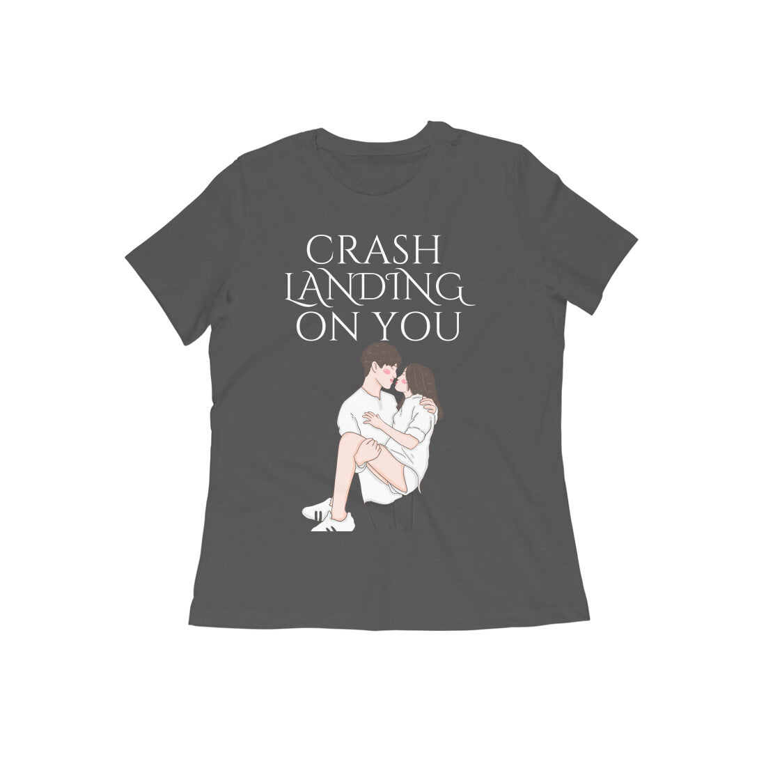 Women Round Neck Charcoal Grey T Shirt K-drama Crash Landing On You