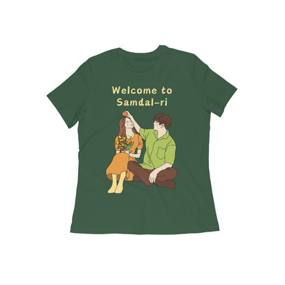 Women Round Neck Olive Green T Shirt K-drama Welcome To Samdal-ri