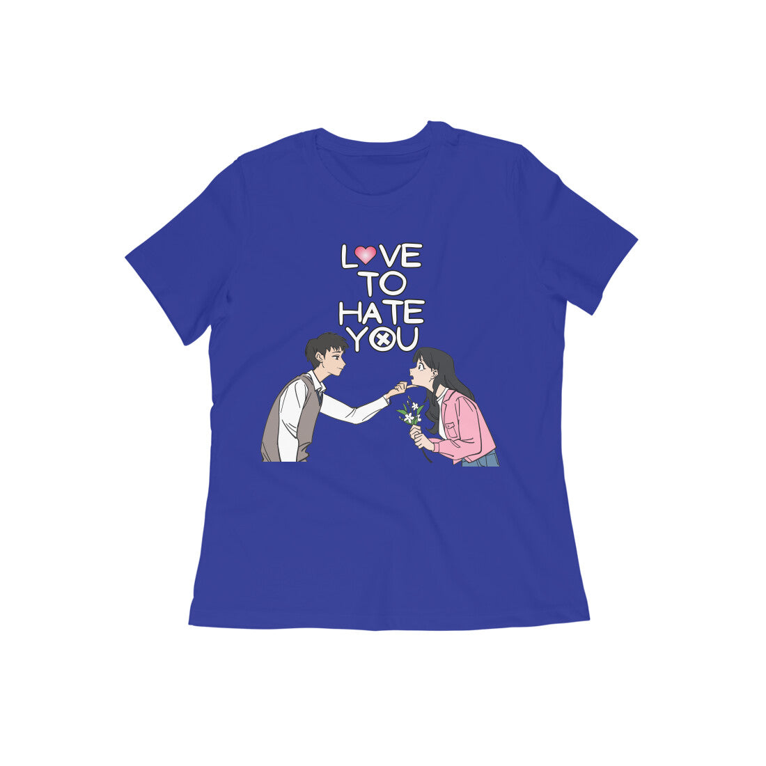 Women Round Neck Royal Blue T Shirt K-drama Love To Hate You