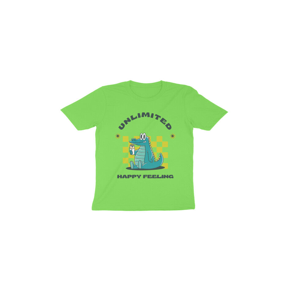 Toddlers Half Sleeve Round Neck Green T-Shirt Unlimited Happy Feeling(Age 0-6 yrs)