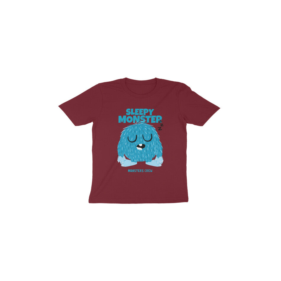 Kids/Toddlers Half Sleeve Round Neck Maroon T-Shirt Sleepy Monster (Age 0-6 yrs)