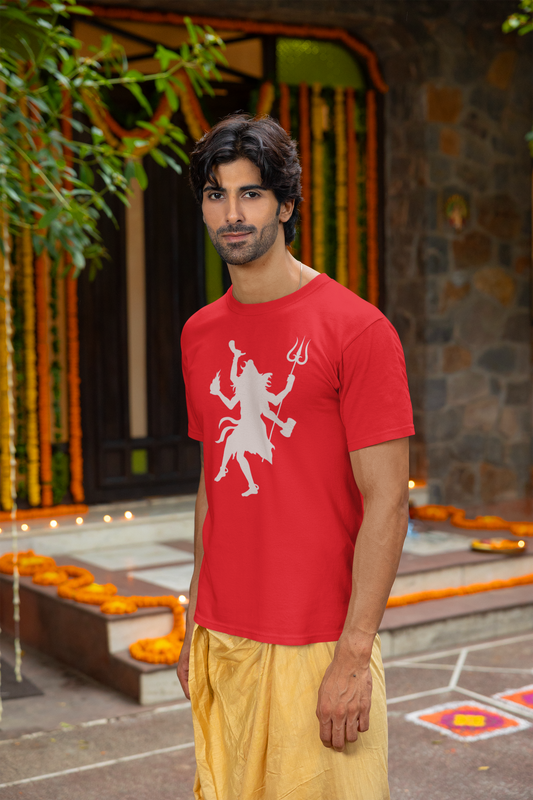 Men Round Neck Red T Shirt Shiva Tandav