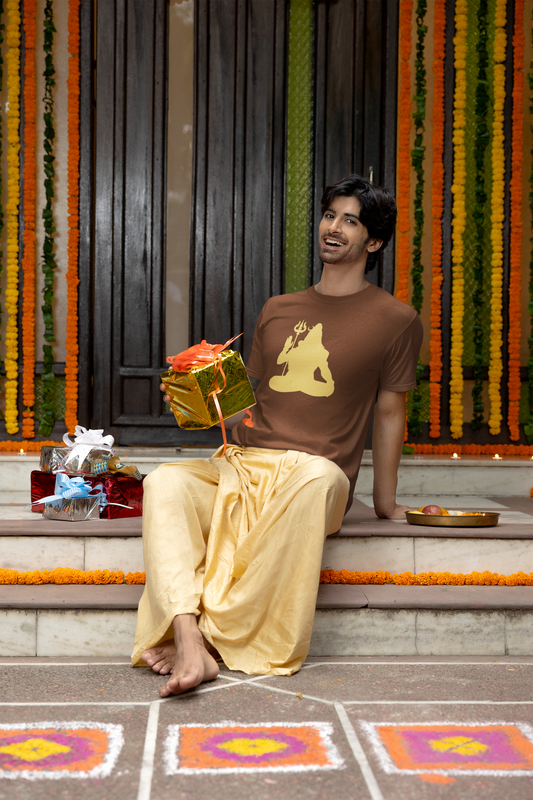 Men Round Neck Brown T Shirt Shiva's Blessings