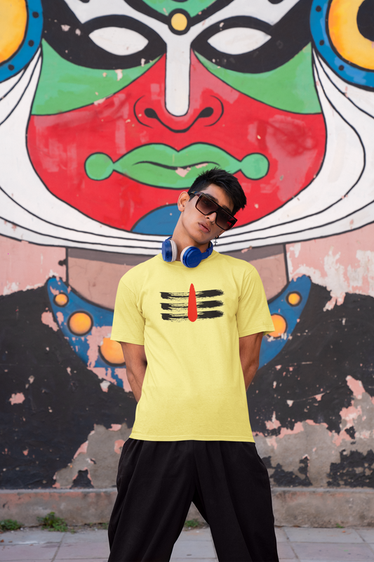 Men Round Neck Yellow T Shirt Shiva Tilak