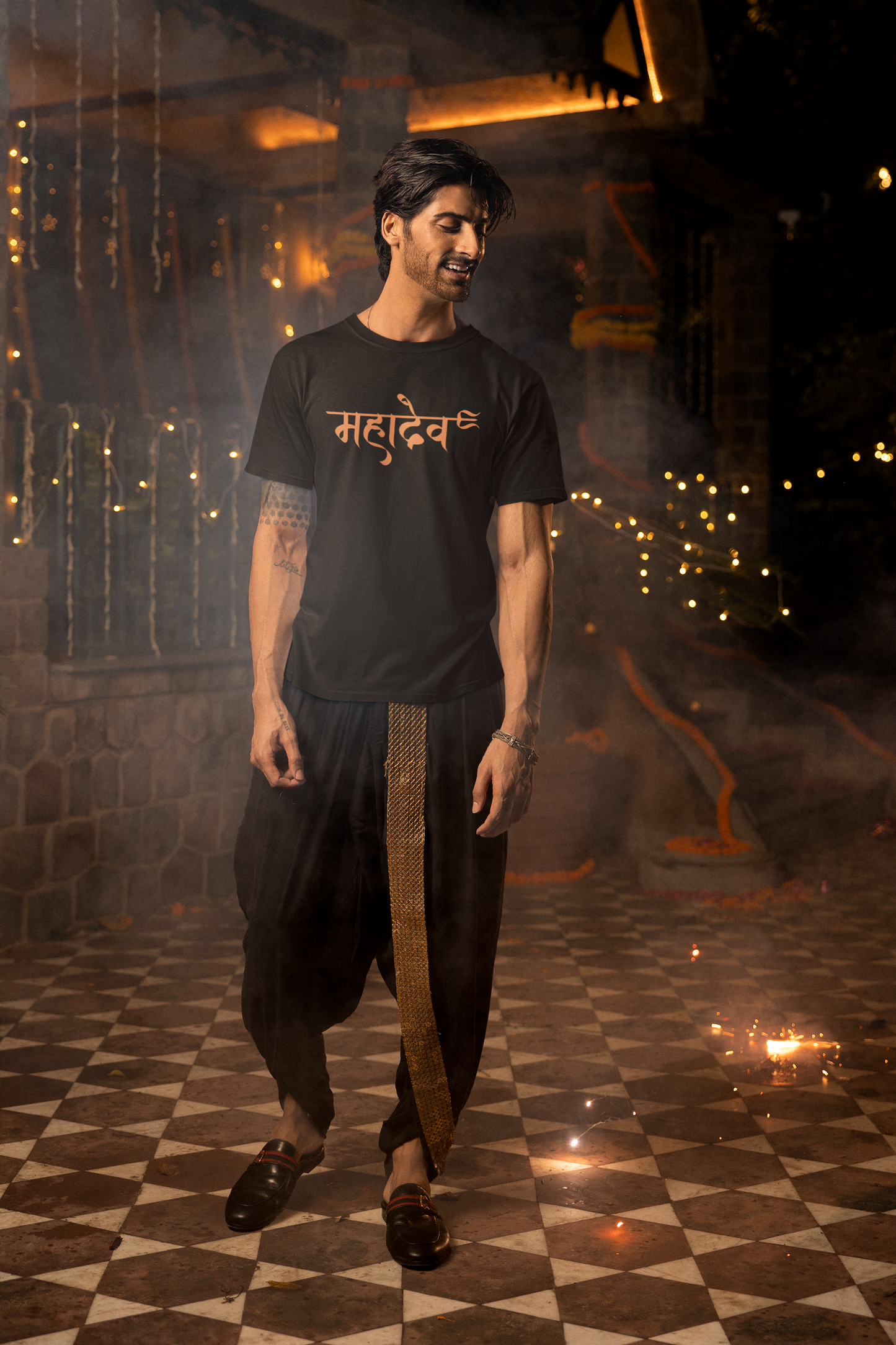 Men Round Neck Black T Shirt Shiva Mahadev Devanagari