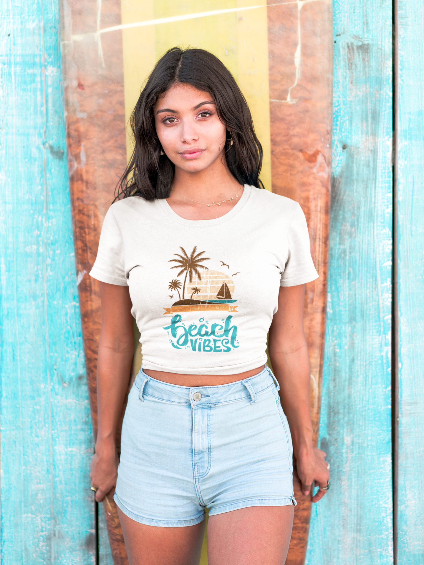 Women White Crop Top Beach Vibes