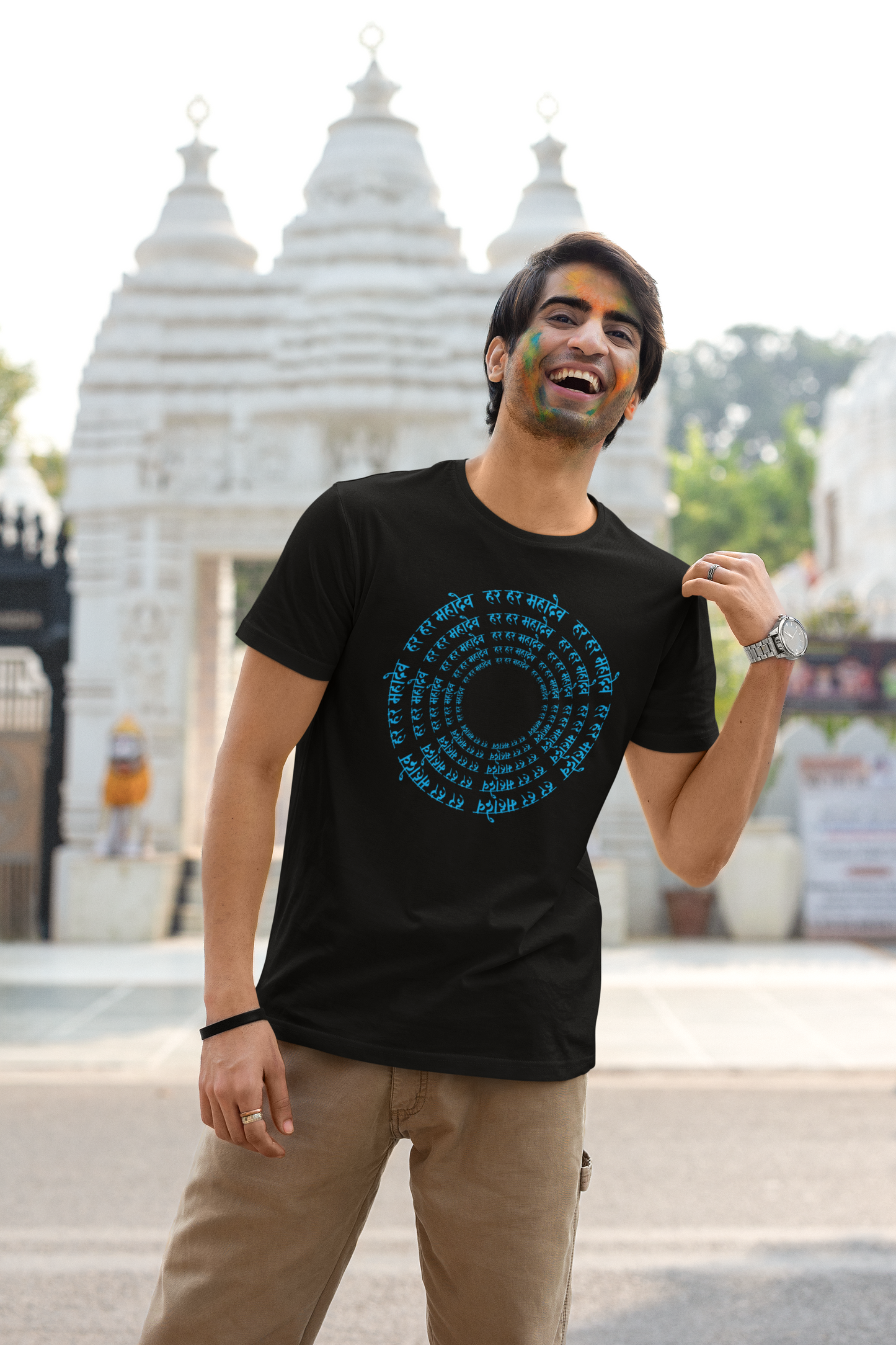 Men Round Neck Black T Shirt Har Har Mahadev Circle