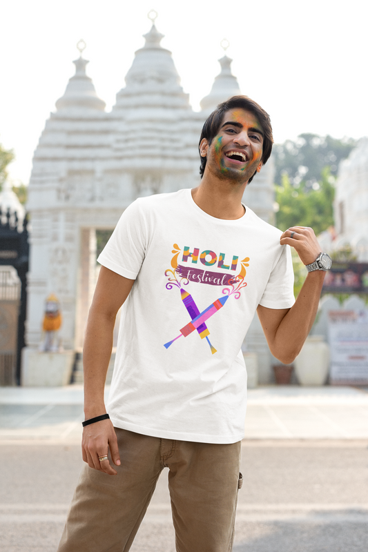 Men Round Neck T Shirt Holi Pichkari