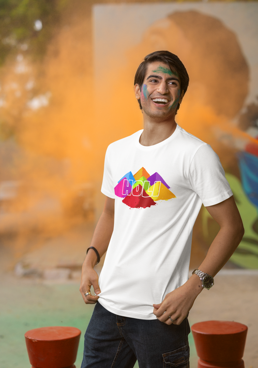 Men Round Neck T Shirt Holi Gulal