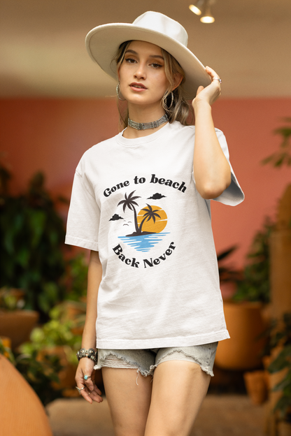 Women Oversized White T-shirt Beach Always