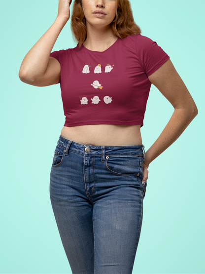 Women Maroon Crop Top Cute Ghost