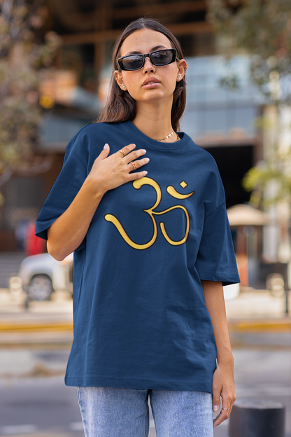 Women Oversized Navy Blue T-shirt Yellow OM