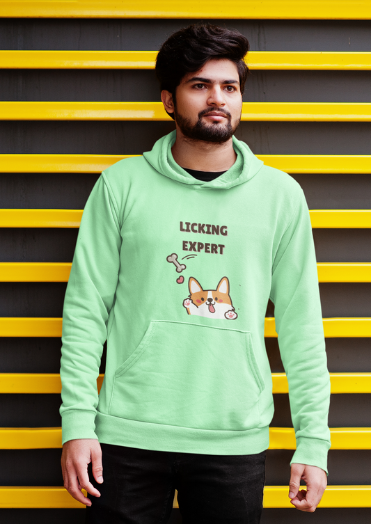 Men Hoodie Front Print Licking Expert Dog